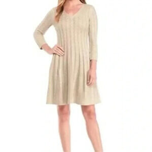 Eliza J Tan Cable Knit fit and flare sweater dress size XS